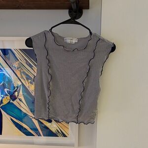 Zara Women Gray Ruffled Crop Top